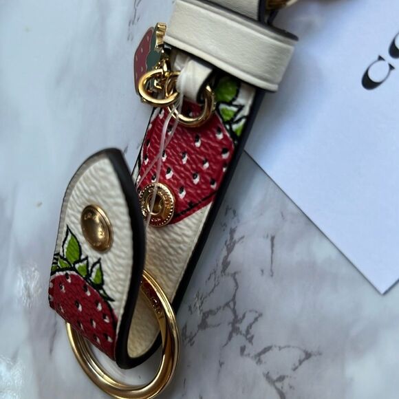 Coach Strawberry Trigger Snap Bag Charm In Signature Canvas Charm Key Holder - Picture 10 of 16